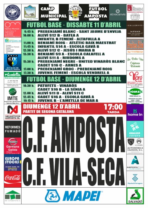 Jornada 25 SEGONA CATALANA GRUP 6. Diumenge 12 d�abril 17:00 hores: CF AMPOSTA - CF VILA-SECA